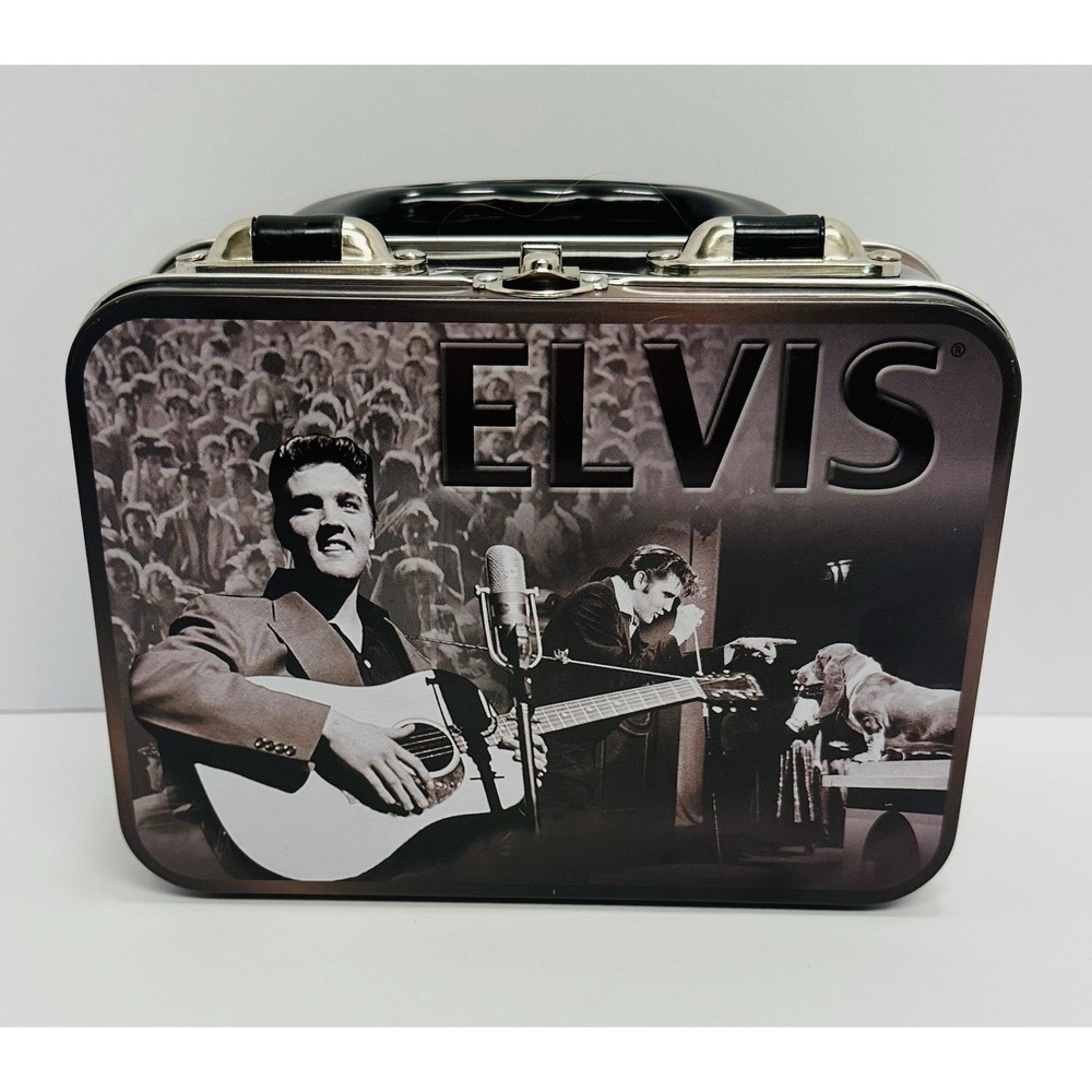 Vandor Vintage Elvis Presley Signature Black White Live Tin Tote Lunch Box 2003